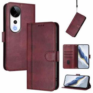 For vivo V40 5G / V40 Pro 5G Global Line Splicing Buckle Retro Leather Phone Case(Wine Red)