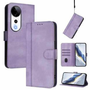 For vivo V40 5G / V40 Pro 5G Global Line Splicing Buckle Retro Leather Phone Case(Purple)