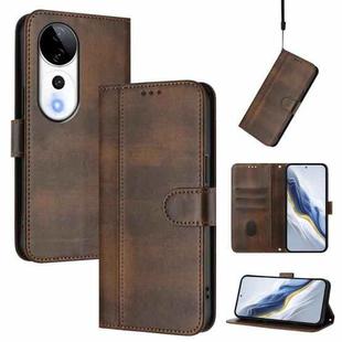 For vivo V40 5G / V40 Pro 5G Global Line Splicing Buckle Retro Leather Phone Case(Brown)