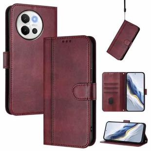 For vivo V30E 5G Global / V40 Lite 5G Line Splicing Buckle Retro Leather Phone Case(Wine Red)