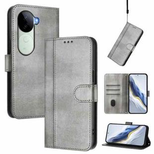 For vivo V40e 5G India / iQOO Z9s 5G Line Splicing Buckle Retro Leather Phone Case(Grey)