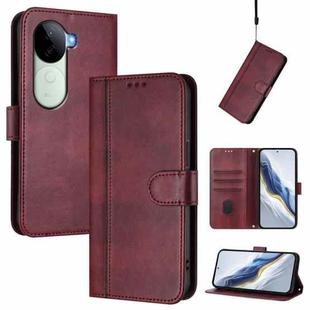 For vivo V40e 5G India / iQOO Z9s 5G Line Splicing Buckle Retro Leather Phone Case(Wine Red)