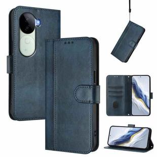 For vivo V40e 5G India / iQOO Z9s 5G Line Splicing Buckle Retro Leather Phone Case(Dark Blue)
