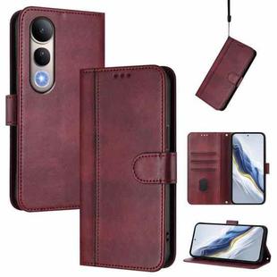 For vivo V50 Lite 5G Global / V40 Lite 4G Line Splicing Buckle Retro Leather Phone Case(Wine Red)