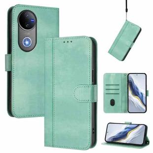 For vivo V50 5G Global Line Splicing Buckle Retro Leather Phone Case(Mint)