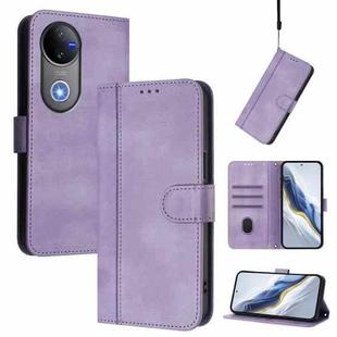 For vivo V50 5G Global Line Splicing Buckle Retro Leather Phone Case(Purple)
