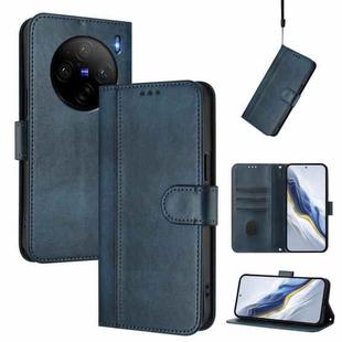 For vivo X100s 5G Line Splicing Buckle Retro Leather Phone Case(Dark Blue)