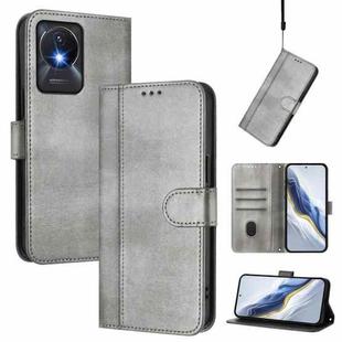 For vivo Y02A 4G / Y02 4G / Y11 2023 Line Splicing Buckle Retro Leather Phone Case(Grey)