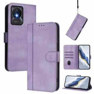 For vivo Y02A 4G / Y02 4G / Y11 2023 Line Splicing Buckle Retro Leather Phone Case(Purple)