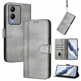 For vivo Y17s 4G Global / Y17s 5G India Line Splicing Buckle Retro Leather Phone Case(Grey)