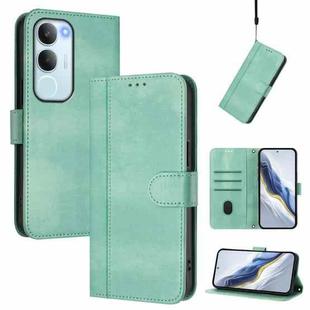 For vivo Y19s 4G Global Line Splicing Buckle Retro Leather Phone Case(Mint)