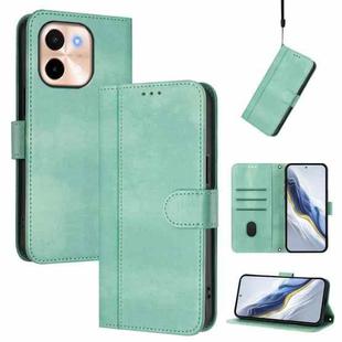 For vivo Y28 4G Global Line Splicing Buckle Retro Leather Phone Case(Mint)