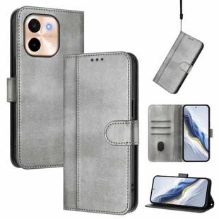 For vivo Y28 4G Global Line Splicing Buckle Retro Leather Phone Case(Grey)