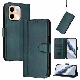 For vivo Y28 4G Global Line Splicing Buckle Retro Leather Phone Case(Dark Green)