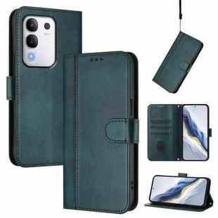 For vivo Y29 4G Global Line Splicing Buckle Retro Leather Phone Case(Dark Green)
