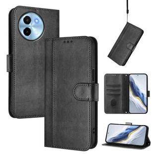 For vivo Y38 5G / T3x 5G Global Line Splicing Buckle Retro Leather Phone Case(Black)