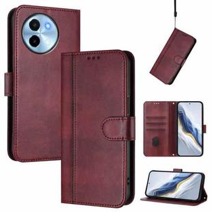 For vivo Y38 5G / T3x 5G Global Line Splicing Buckle Retro Leather Phone Case(Wine Red)