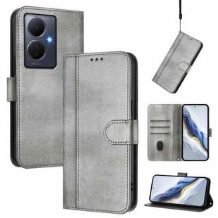 For vivo Y78+ 5G / Y78 Global / V29 Lite Line Splicing Buckle Retro Leather Phone Case(Grey)