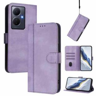 For vivo Y78+ 5G / Y78 Global / V29 Lite Line Splicing Buckle Retro Leather Phone Case(Purple)
