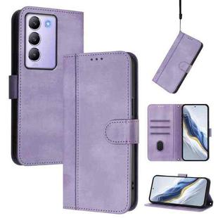 For vivo Y100 5G IDN / T3 5G IDN Line Splicing Buckle Retro Leather Phone Case(Purple)