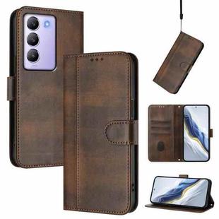 For vivo Y100 5G IDN / T3 5G IDN Line Splicing Buckle Retro Leather Phone Case(Brown)