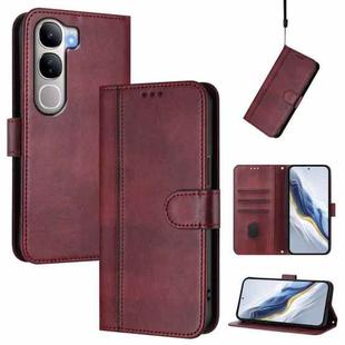 For vivo V40 Lite 5G IDN / Y300 5G Global Line Splicing Buckle Retro Leather Phone Case(Wine Red)