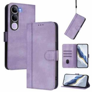 For vivo V40 Lite 4G IDN / Y300 5G IDN Line Splicing Buckle Retro Leather Phone Case(Purple)