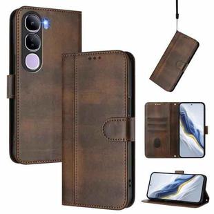 For vivo V40 Lite 4G IDN / Y300 5G IDN Line Splicing Buckle Retro Leather Phone Case(Brown)