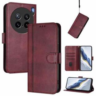 For vivo X200s 5G Line Splicing Buckle Retro Leather Phone Case(Wine Red)