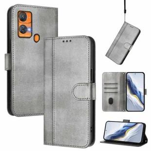 For Oukitel C33 Line Splicing Buckle Retro Leather Phone Case(Grey)