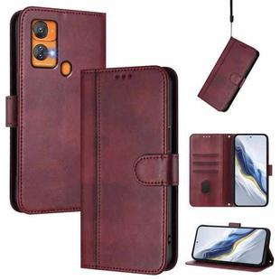 For Oukitel C33 Line Splicing Buckle Retro Leather Phone Case(Wine Red)