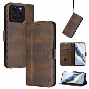 For Ulefone Note 20 Pro Line Splicing Buckle Retro Leather Phone Case(Brown)