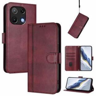 For UMIDIGI Note 90 Line Splicing Buckle Retro Leather Phone Case(Wine Red)