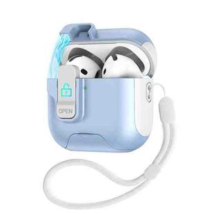 For AirPods 4 Automatic Pop-up Cover Holder Earphone Case with Switch Lock(White Light Blue)