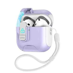For AirPods 4 Automatic Pop-up Cover Holder Earphone Case with Switch Lock(White Purple)