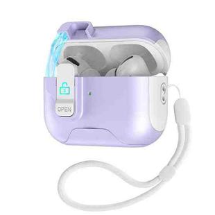 For AirPods Pro Automatic Pop-up Cover Holder Earphone Case with Switch Lock(White Purple)