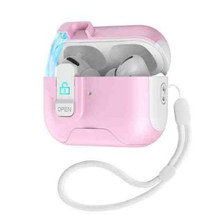 For AirPods Pro 2 Automatic Pop-up Cover Holder Earphone Case with Switch Lock(White Pink)