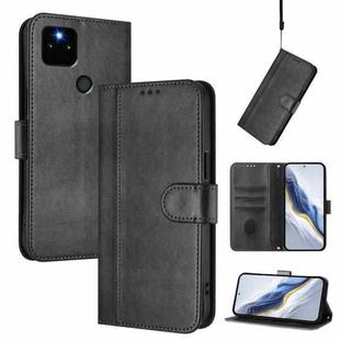 For Google Pixel 5a 5G Line Splicing Buckle Retro Leather Phone Case(Black)