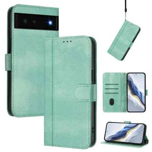 For Google Pixel 6 Line Splicing Buckle Retro Leather Phone Case(Mint Green)