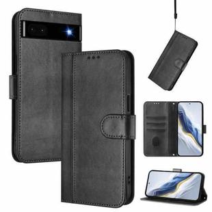 For Google Pixel 6a Line Splicing Buckle Retro Leather Phone Case(Black)