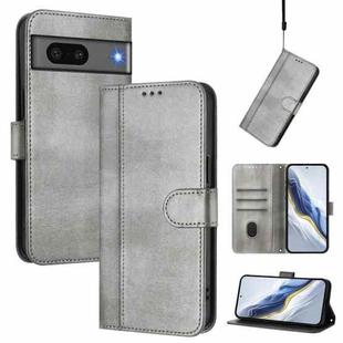 For Google Pixel 7 Line Splicing Buckle Retro Leather Phone Case(Grey)
