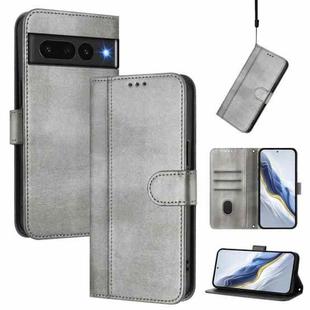 For Google Pixel 7 Pro Line Splicing Buckle Retro Leather Phone Case(Grey)