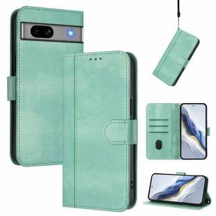 For Google Pixel 7a Line Splicing Buckle Retro Leather Phone Case(Mint Green)