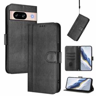 For Google Pixel 8 Line Splicing Buckle Retro Leather Phone Case(Black)