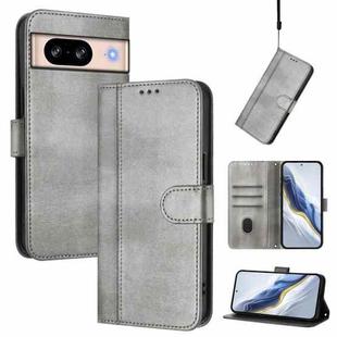 For Google Pixel 8 Line Splicing Buckle Retro Leather Phone Case(Grey)