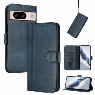 For Google Pixel 8 Line Splicing Buckle Retro Leather Phone Case(Dark Blue)