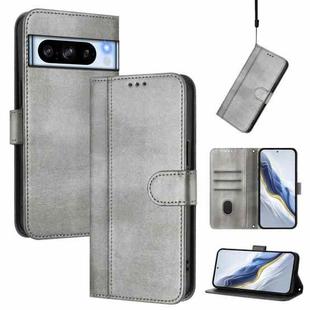 For Google Pixel 8 Pro Line Splicing Buckle Retro Leather Phone Case(Grey)