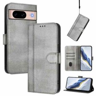 For Google Pixel 8a Line Splicing Buckle Retro Leather Phone Case(Grey)