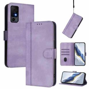 For TCL 40 XL / TCL 40 T T608DL Line Splicing Buckle Retro Leather Phone Case(Purple)
