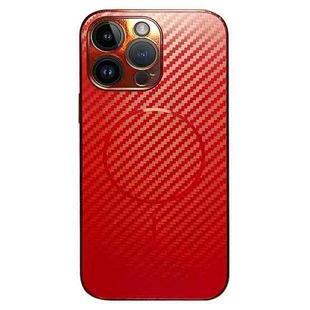 For iPhone 16 Pro Plating Carbon Fiber MagSafe Full Coverage Phone Case(Red)